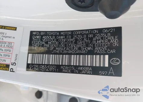 2021 Lexus Ux 250H F Sport from USA, damaged, VIN JTHE9JBH4M2049487